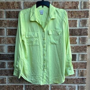 Chico's Green Button Down Notched Collar Top